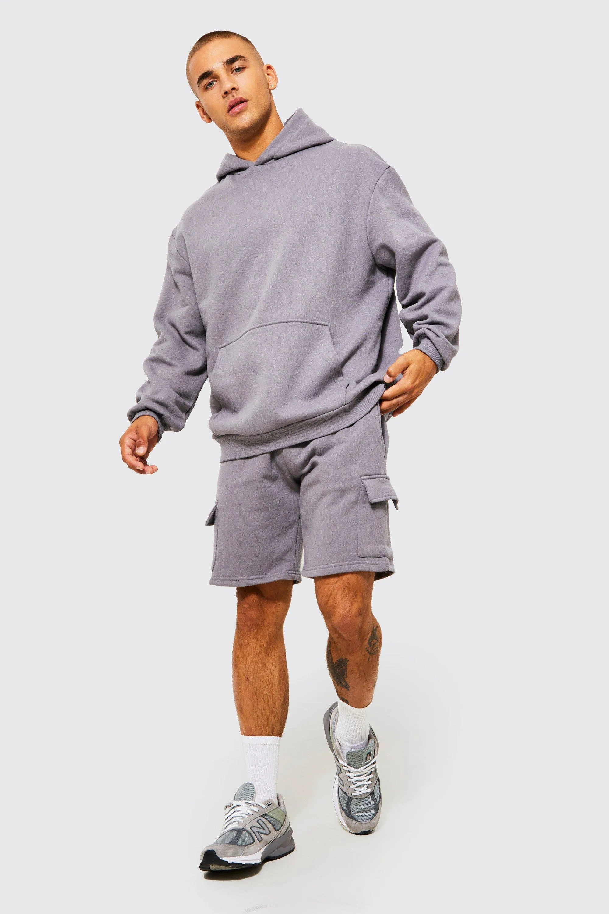 Oversized Cargo Short Hooded Tracksuit | boohooMAN UK