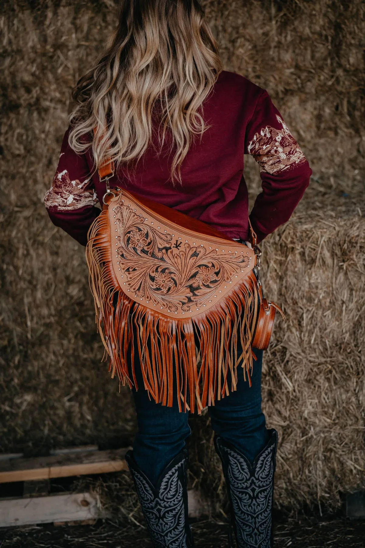 Oversized Tooled Leather Bum Bag (With and Without Fringe)