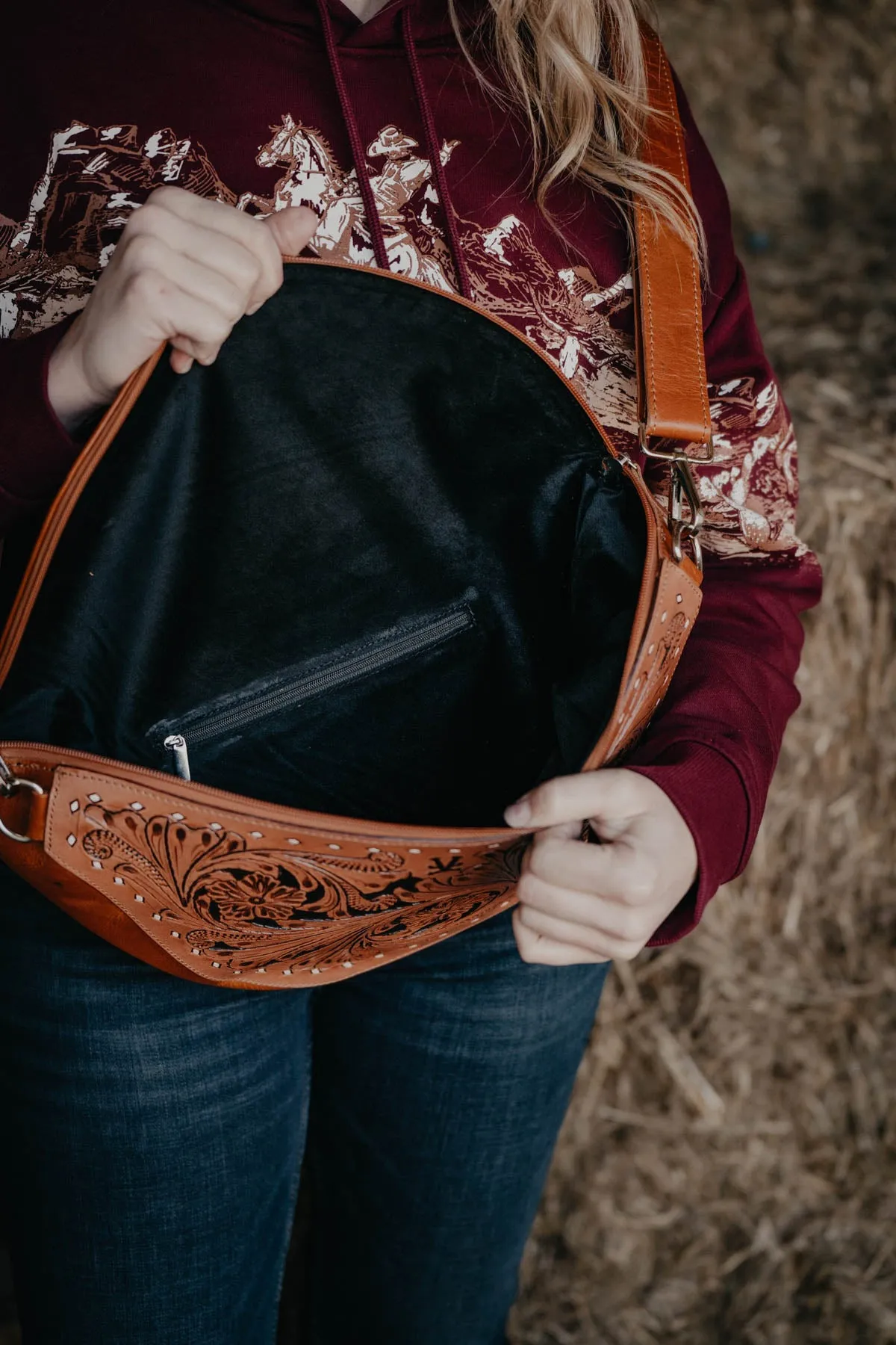 Oversized Tooled Leather Bum Bag (With and Without Fringe)