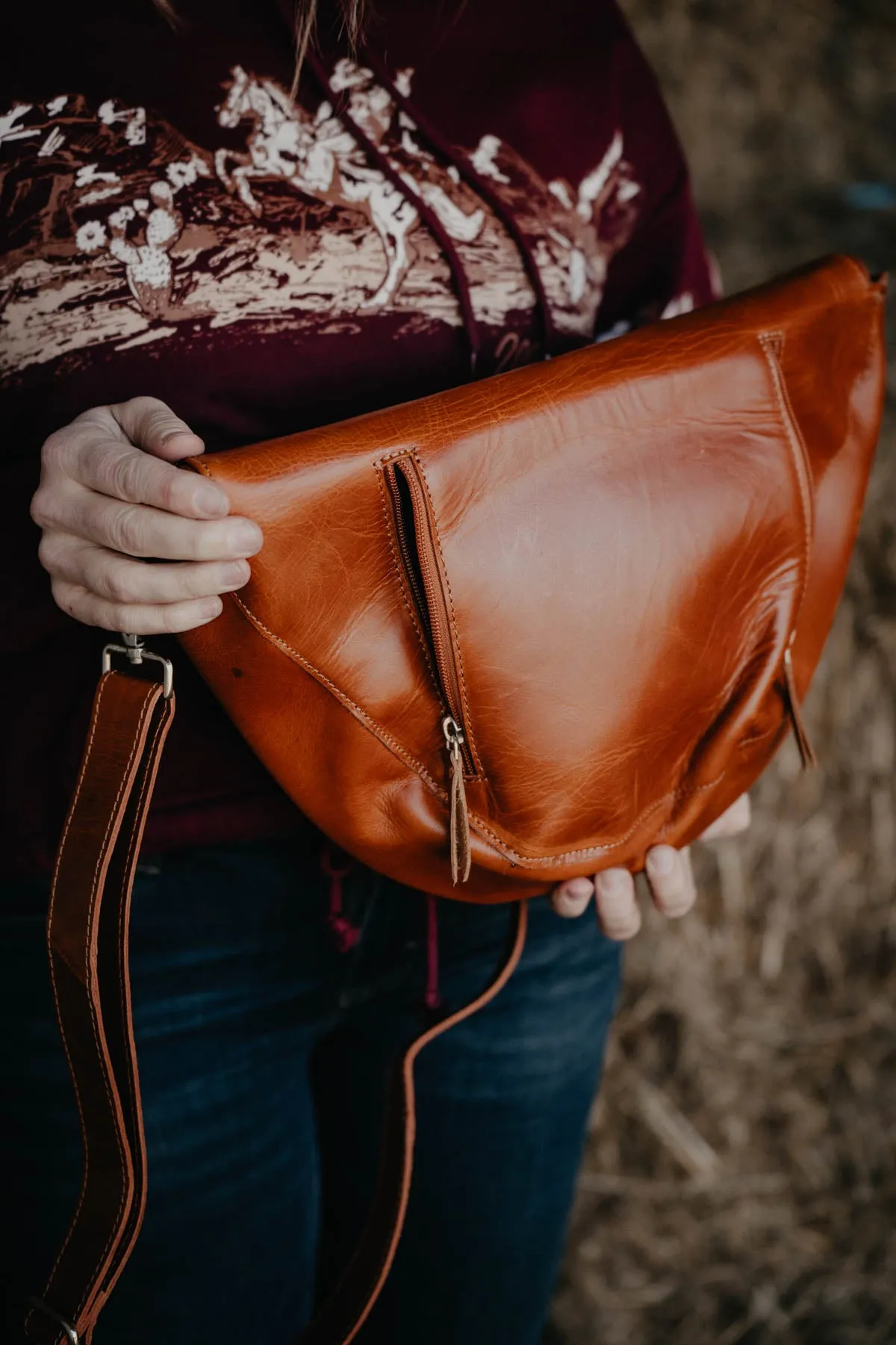 Oversized Tooled Leather Bum Bag (With and Without Fringe)