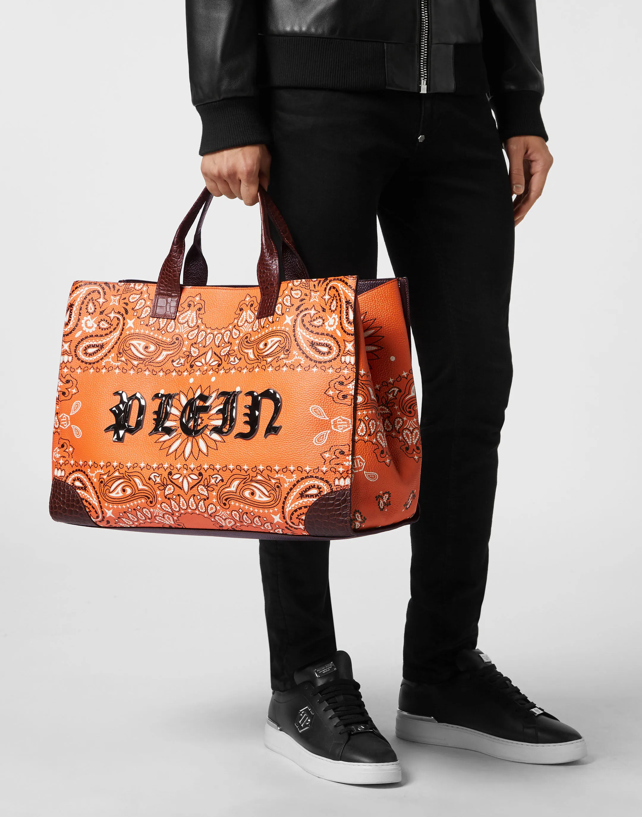 PHILIPP PLEIN Leather Handle Bag Paisley Gothic Plein