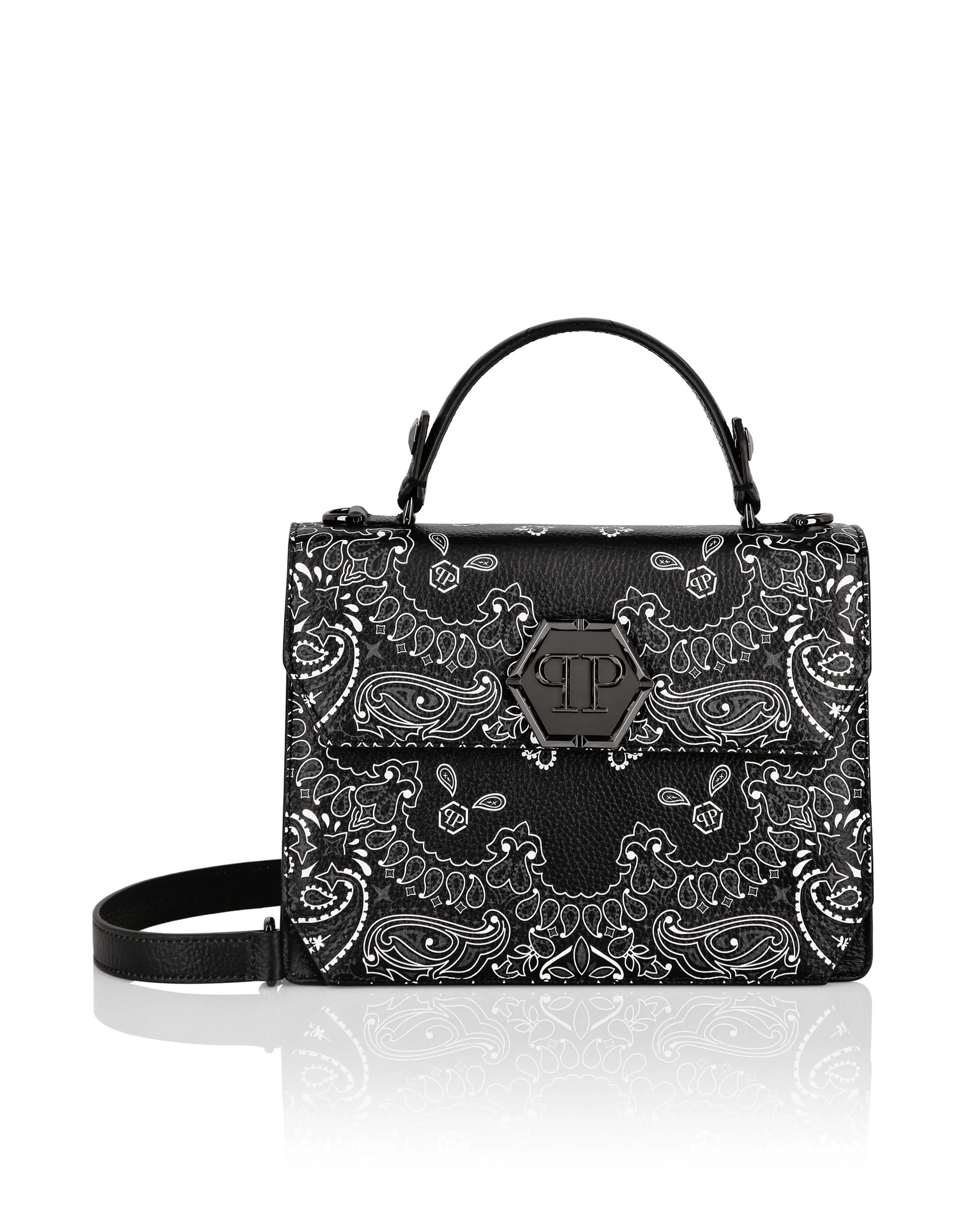 PHILIPP PLEIN Leather Superheroin Medium Handle Bag Paisley