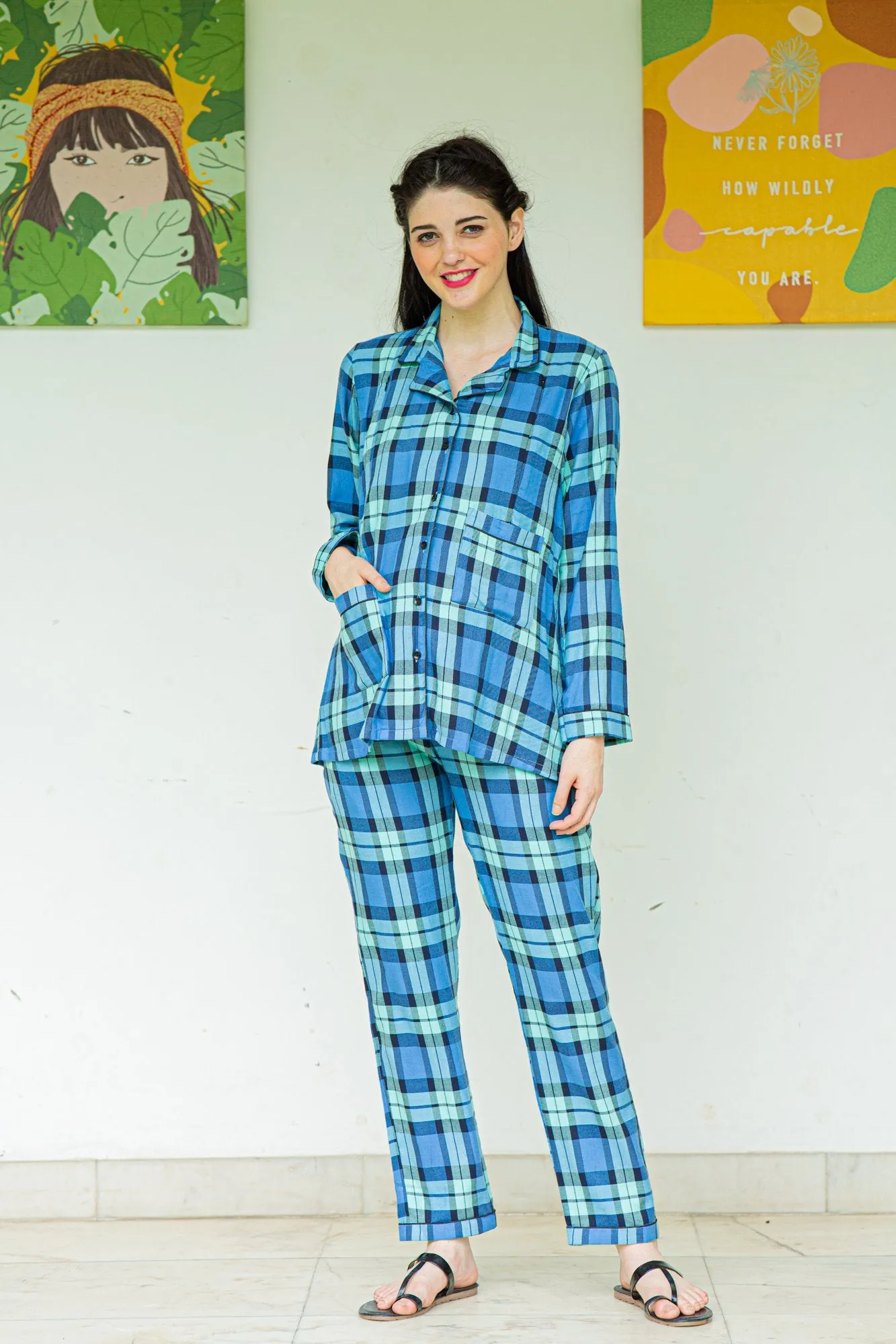 Playful Blue Maternity & Nursing Night Suit Set