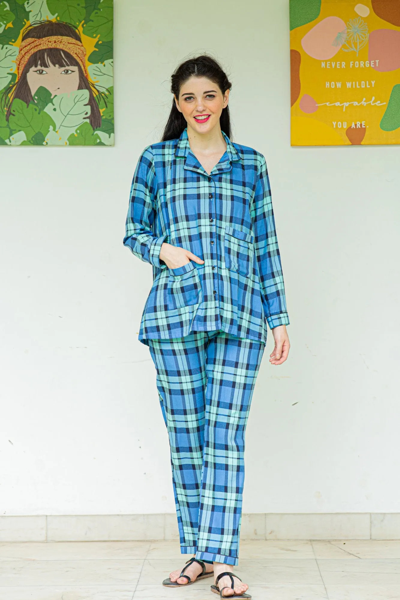 Playful Blue Maternity & Nursing Night Suit Set