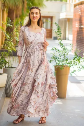 Pristine Peach Maternity & Nursing Flow Dress