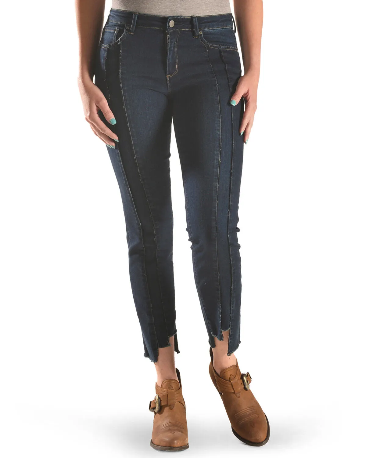 Product Name:  Tractr Women's Front Fray Panel Step Hem Jeans