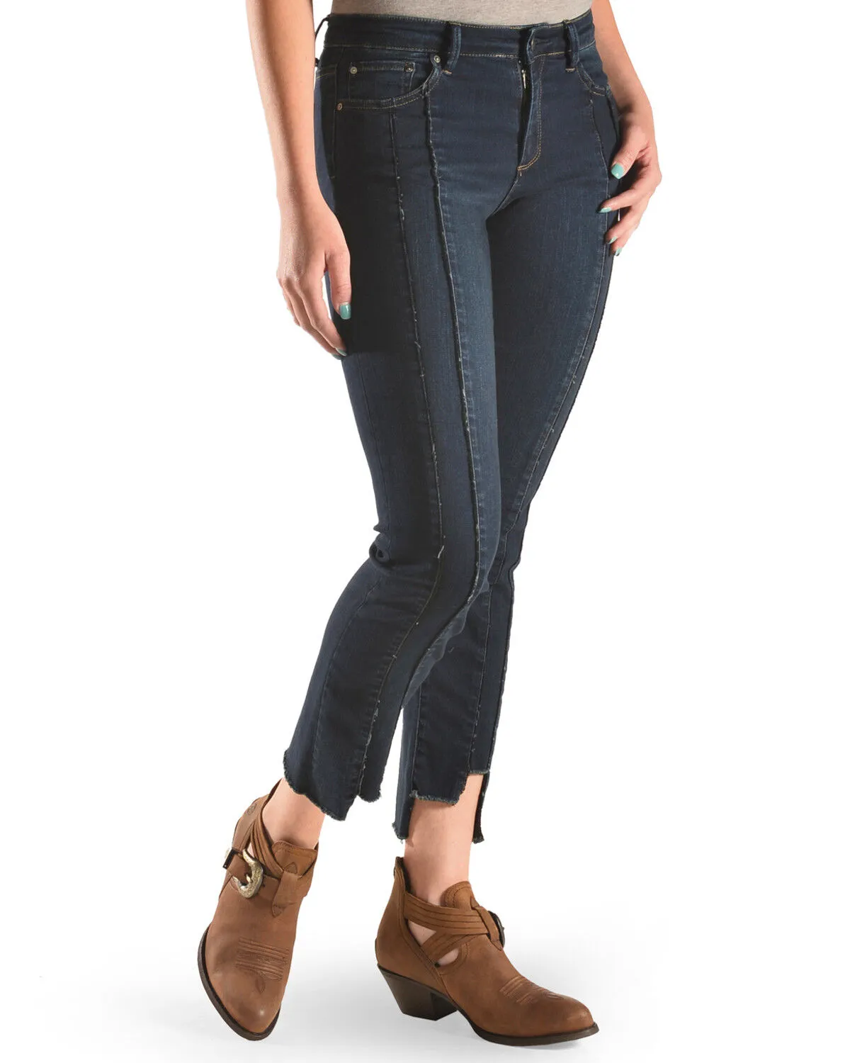 Product Name:  Tractr Women's Front Fray Panel Step Hem Jeans