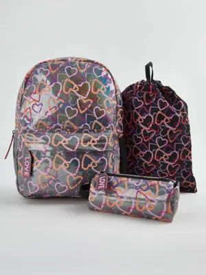 Purple Shimmer Heart Backpack Swim Bag and Pencil Case | Kids | George at ASDA