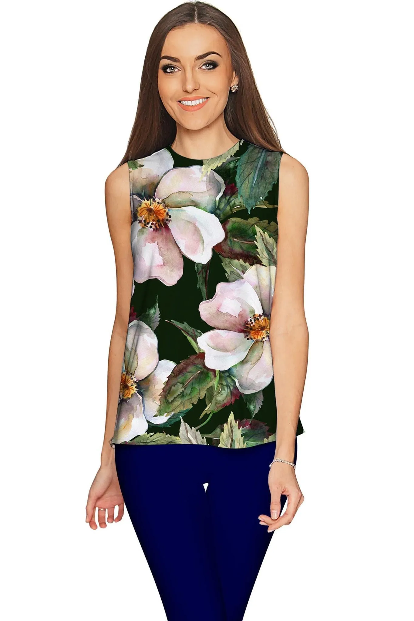 Queen of Flowers Emily Green Print Sleeveless Top - Women