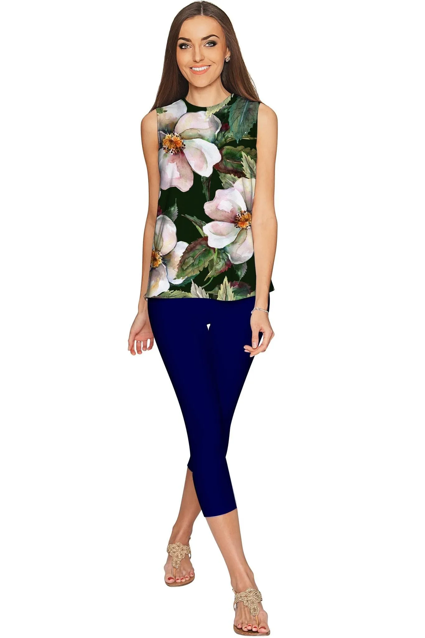 Queen of Flowers Emily Green Print Sleeveless Top - Women