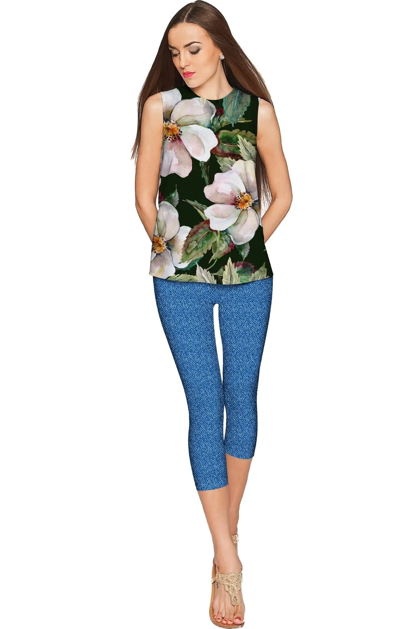 Queen of Flowers Emily Green Print Sleeveless Top - Women