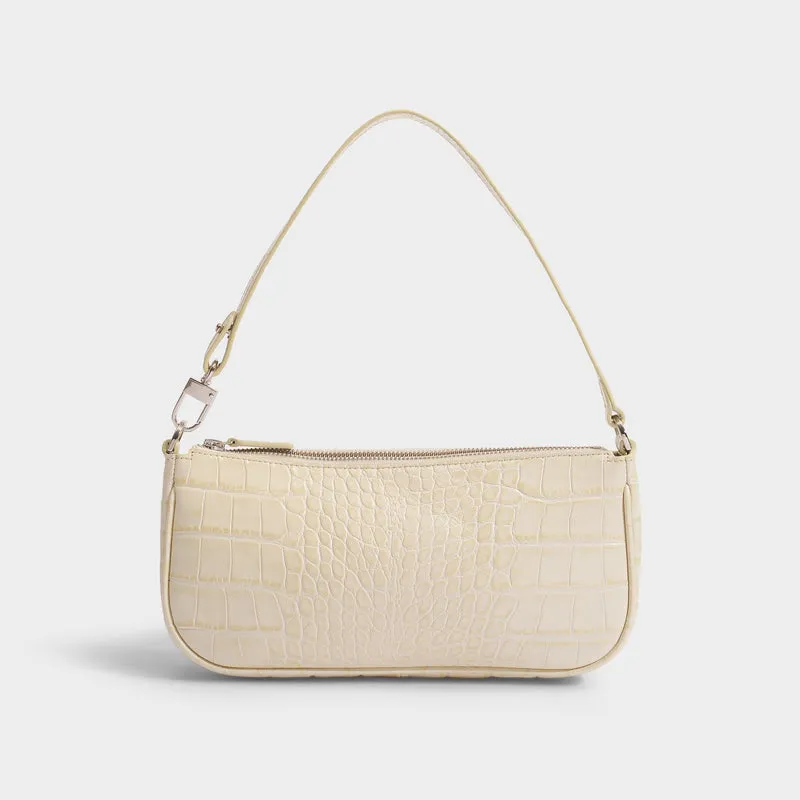 Rachel Hobo Bag - By Far - Cream - Croc Embossed Leather