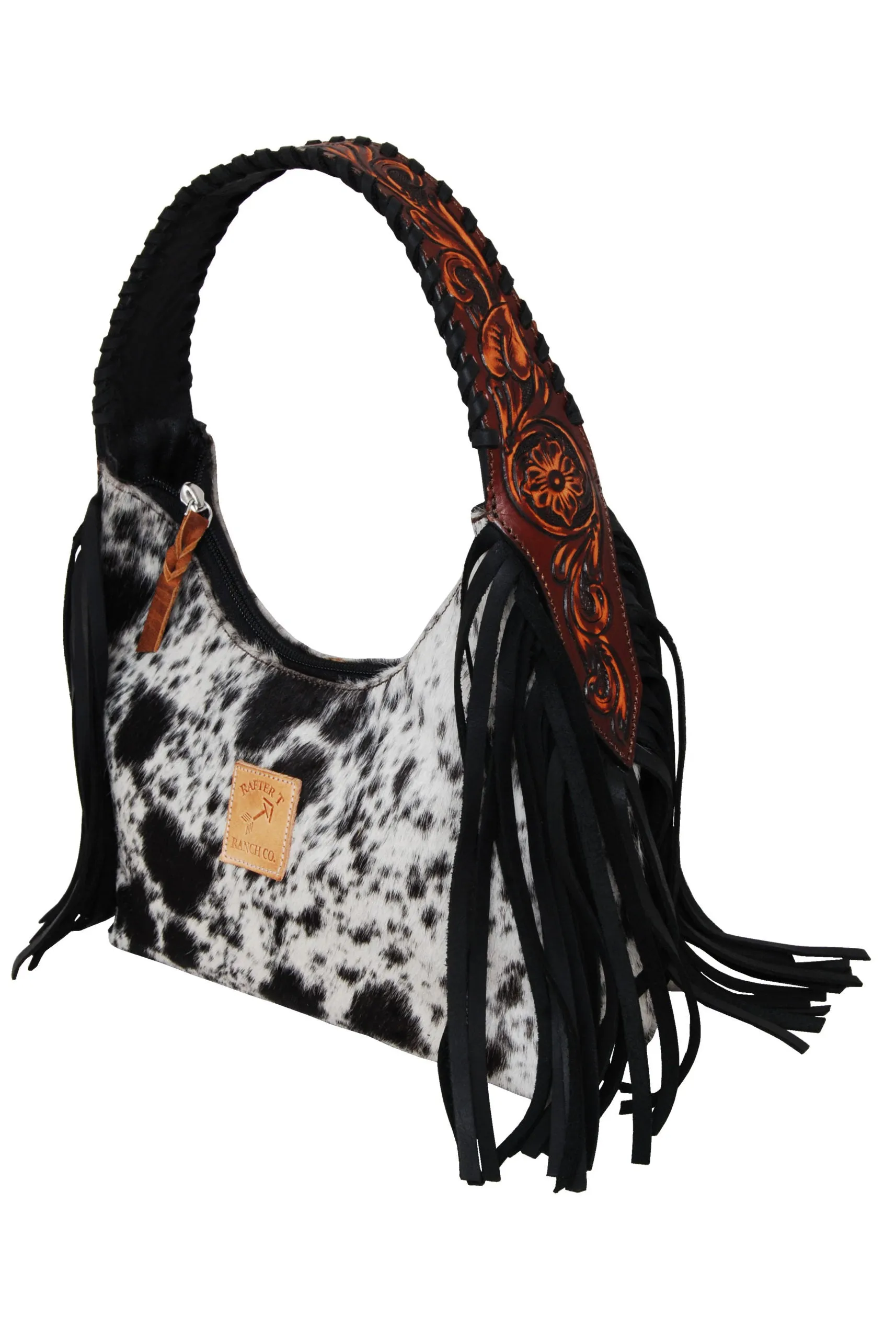 Rafter T Cowhide Hand Bag with Tooled Leather