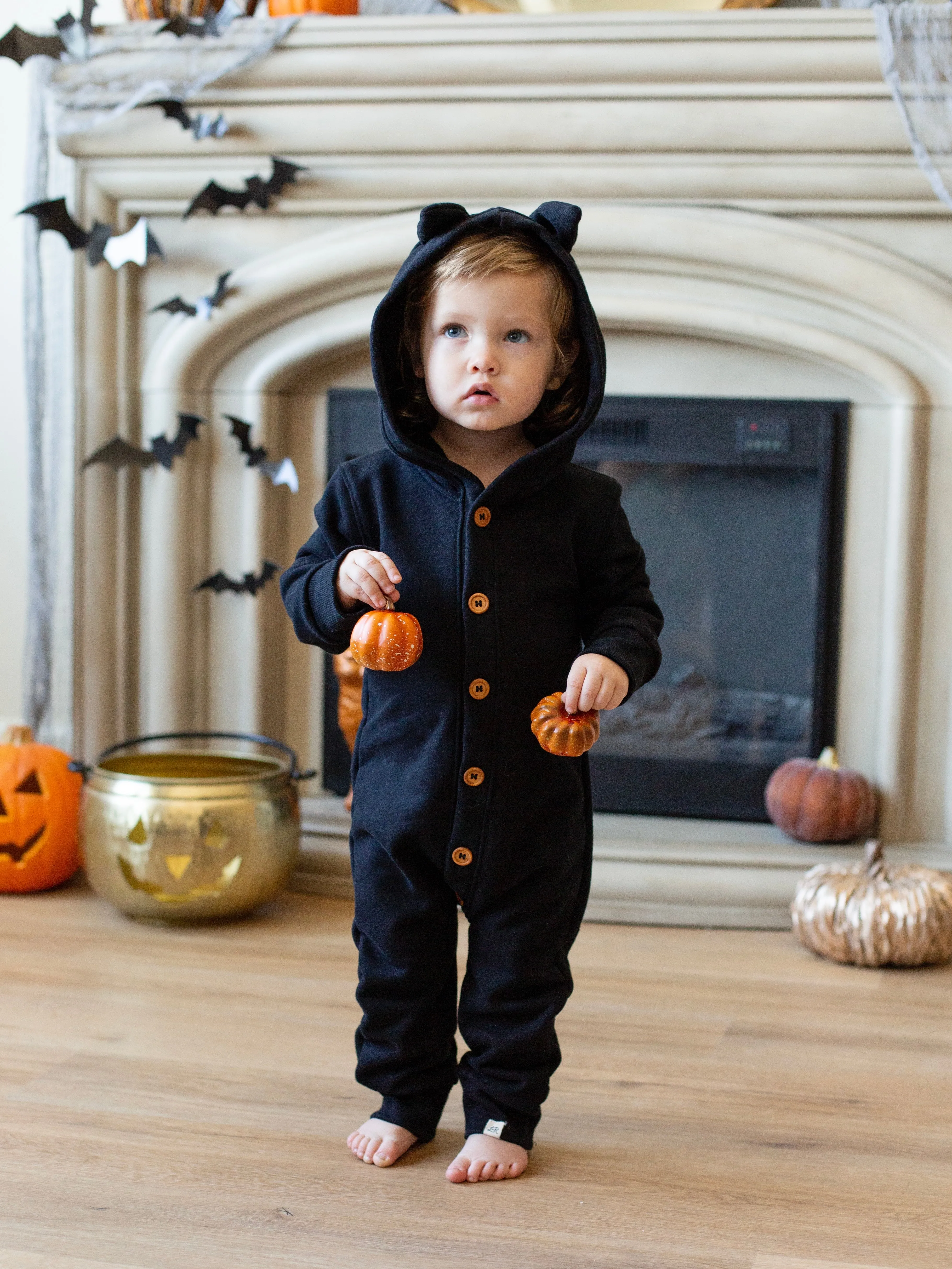 Raven Cat Ear Button Romper