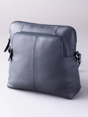 Raven Leather Cross Body Bag in Navy