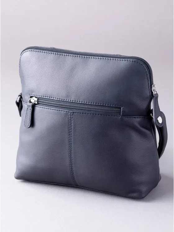 Raven Leather Cross Body Bag in Navy