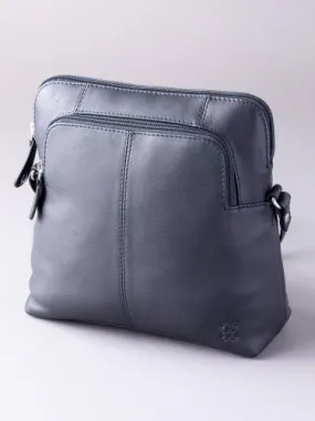 Raven Leather Cross Body Bag in Navy