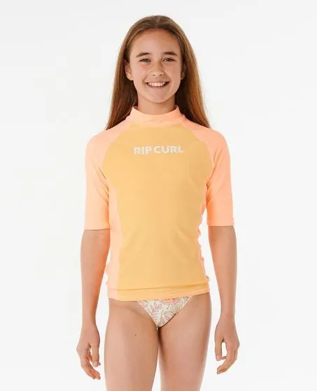 Rip Curl Classic Surf Short Sleeve Girls Rash Vest - Orange