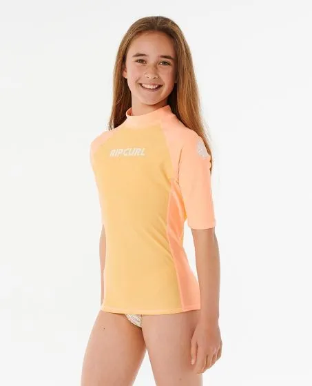 Rip Curl Classic Surf Short Sleeve Girls Rash Vest - Orange