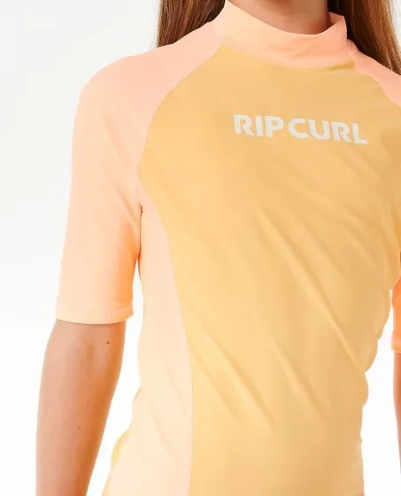 Rip Curl Classic Surf Short Sleeve Girls Rash Vest - Orange