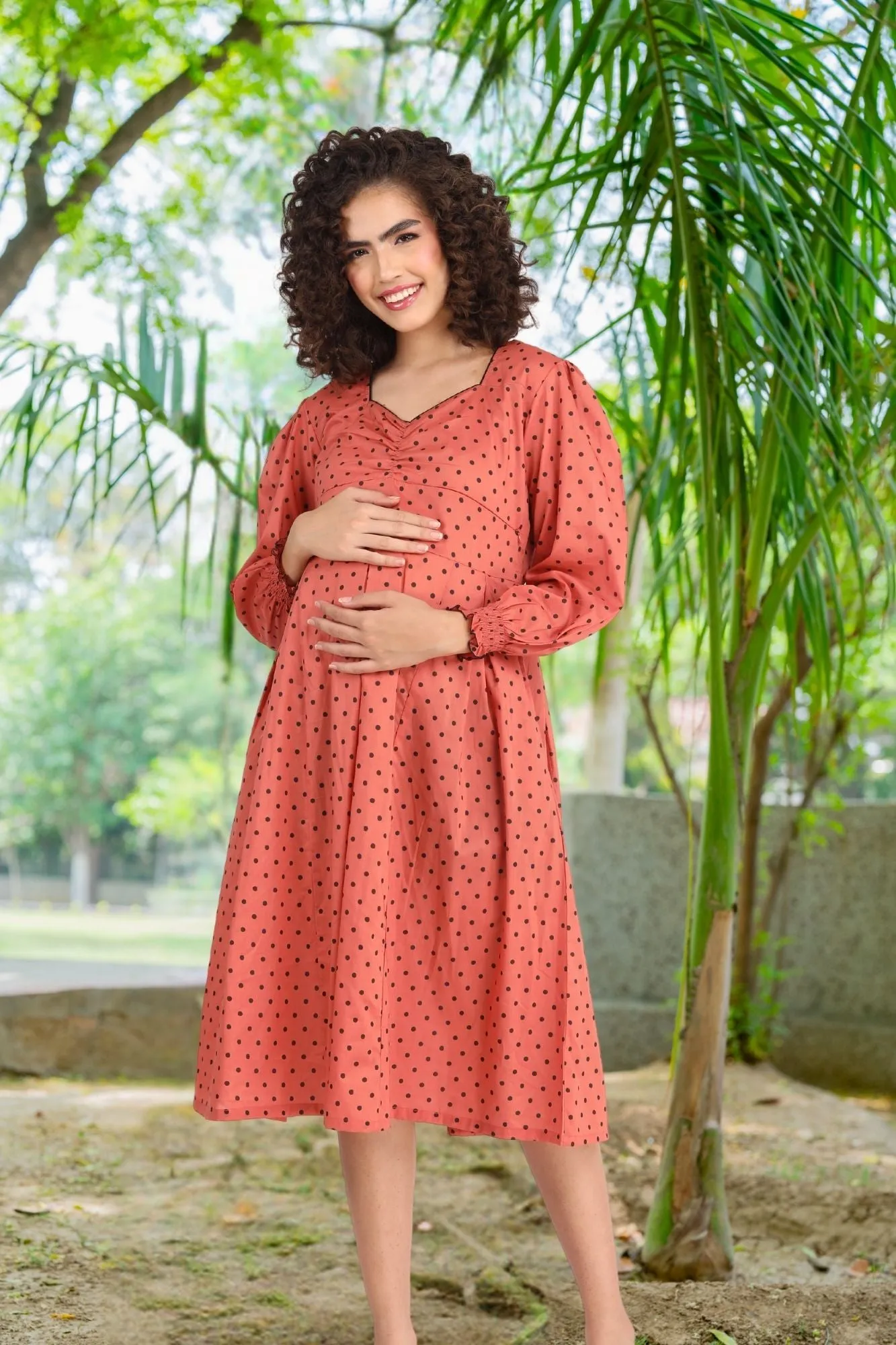 Rouge Polka Maternity & Nursing Dress (100% Cotton)