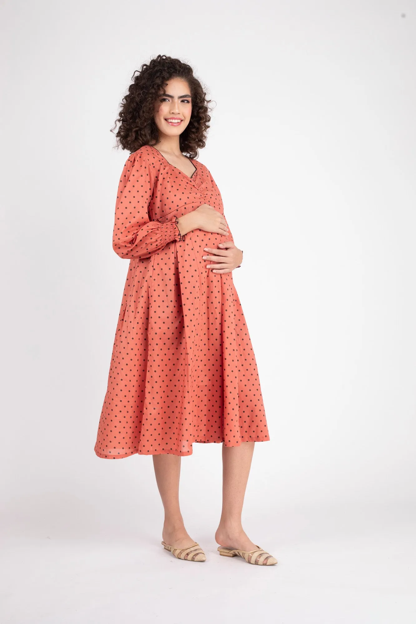 Rouge Polka Maternity & Nursing Dress (100% Cotton)