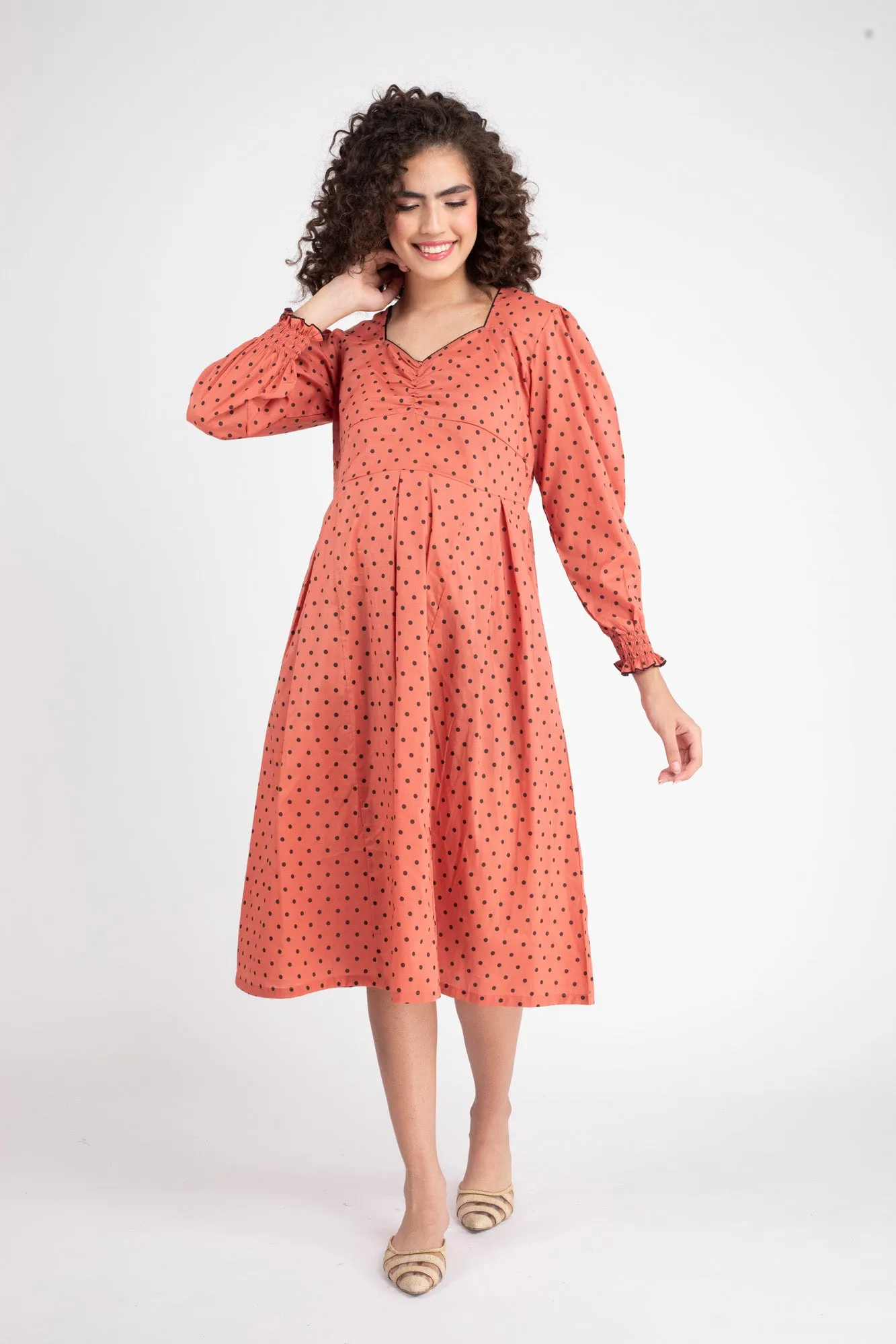 Rouge Polka Maternity & Nursing Dress (100% Cotton)