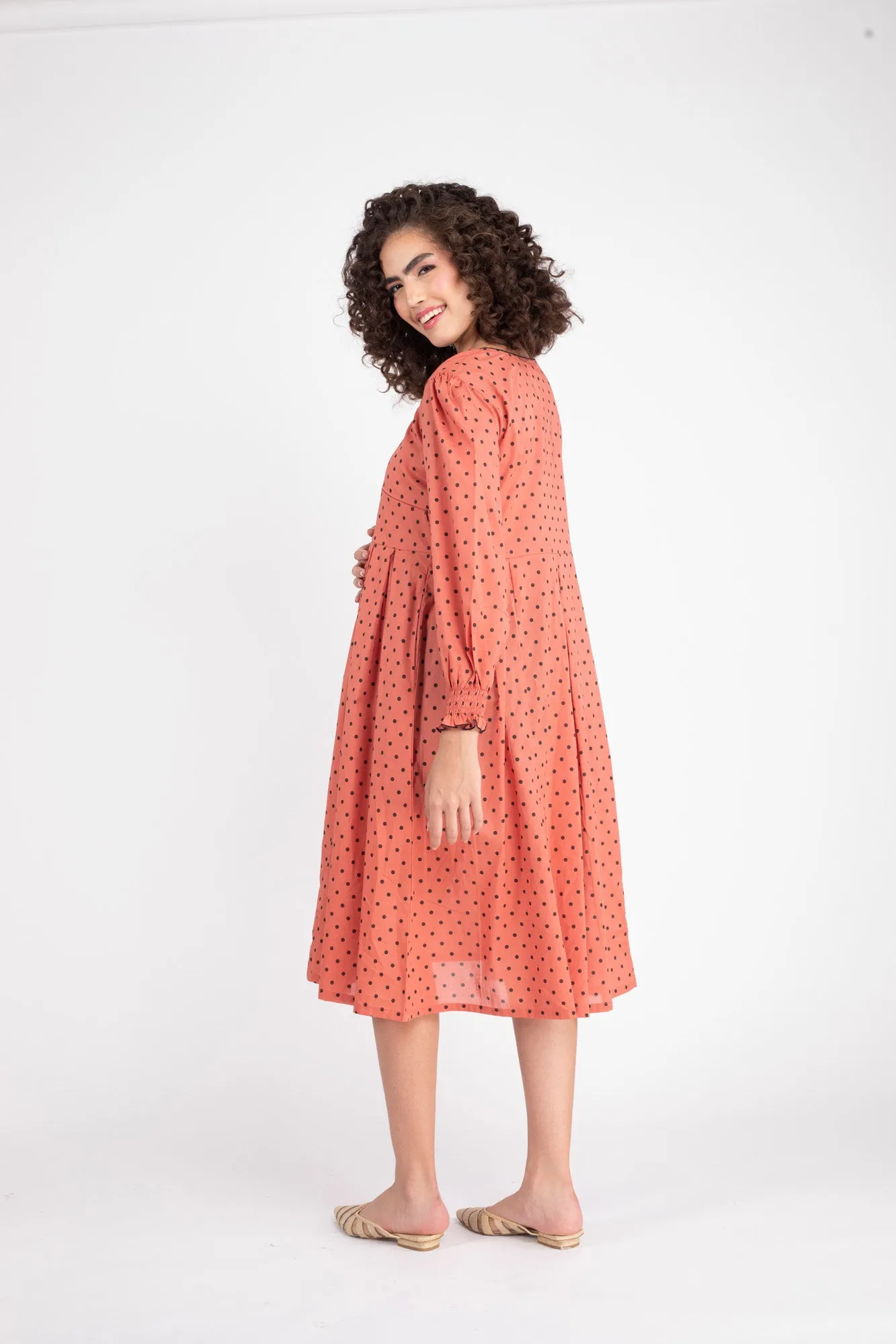 Rouge Polka Maternity & Nursing Dress (100% Cotton)