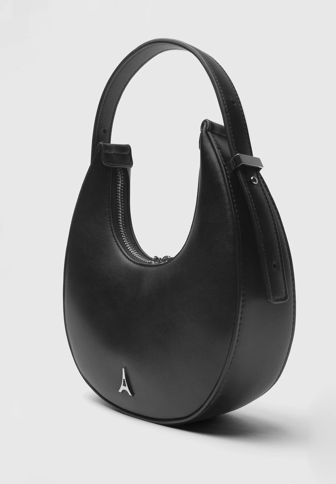 Round Leather Bag - Black