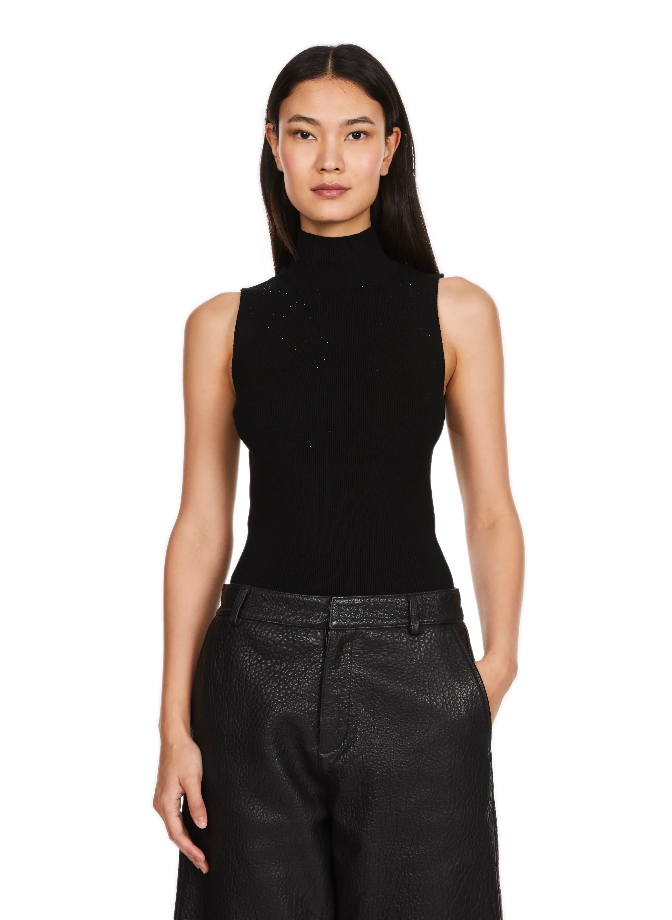 Saison 1865  Sleeveless straight fit top with rhinestones - Black