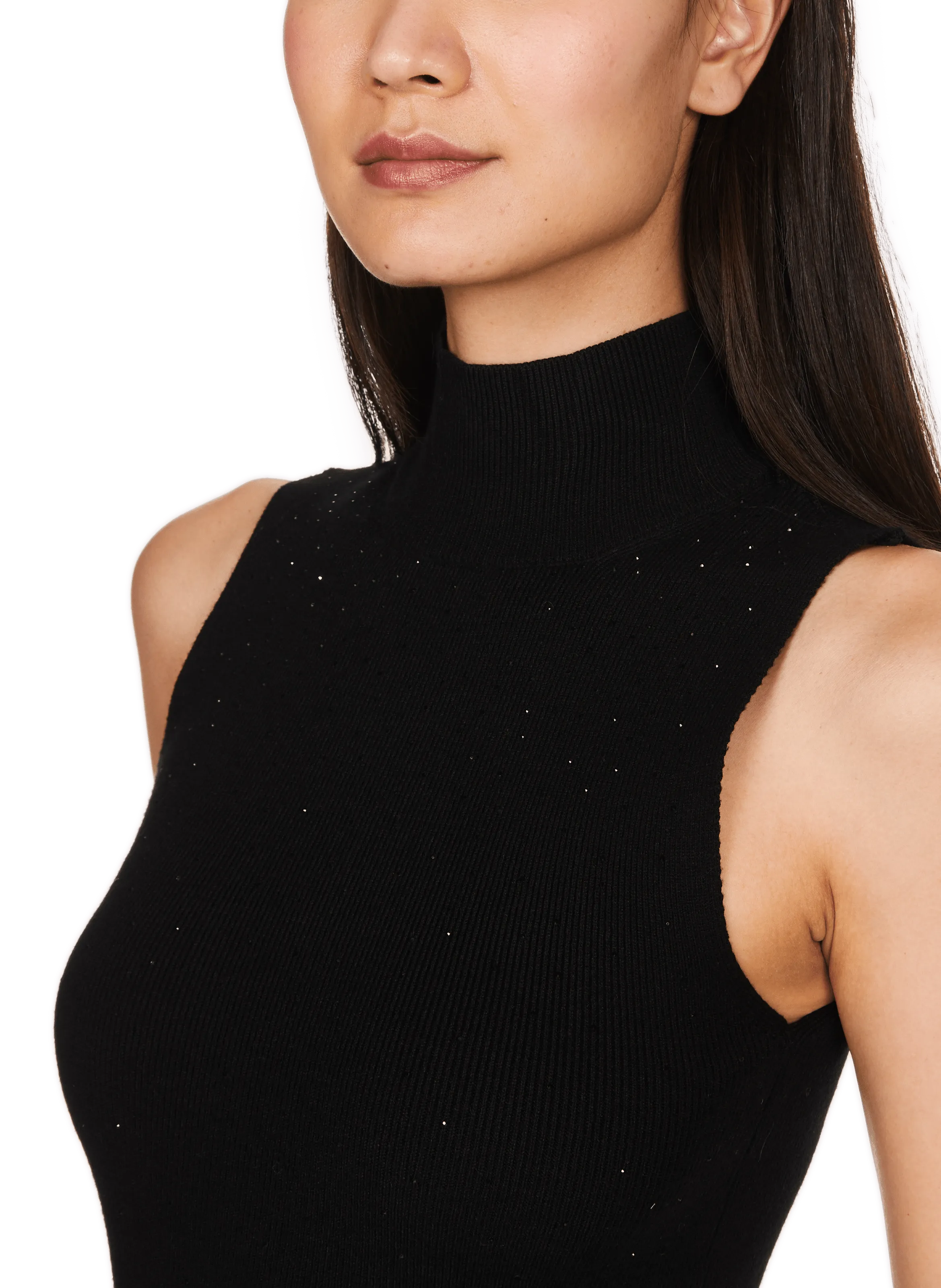 Saison 1865  Sleeveless straight fit top with rhinestones - Black