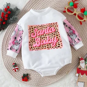 Santa baby leopard romper