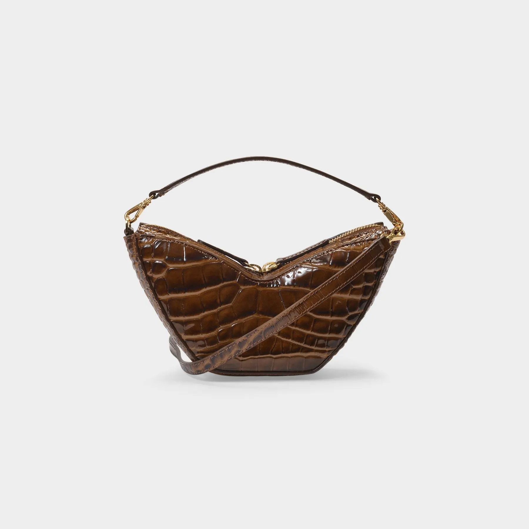 S.Joon  Mini Tulip Bag in Brown Croc-Embossed Leather