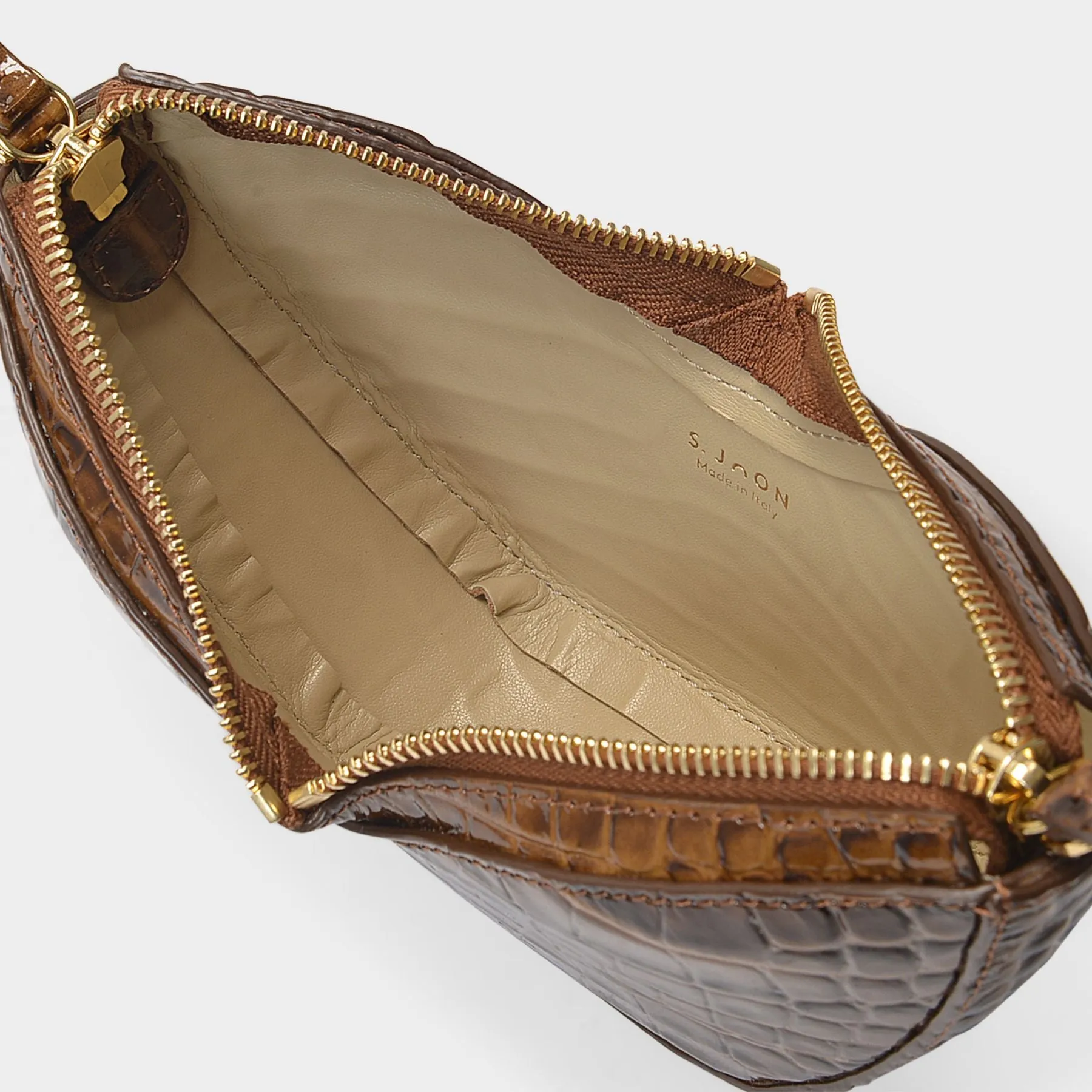 S.Joon  Mini Tulip Bag in Brown Croc-Embossed Leather