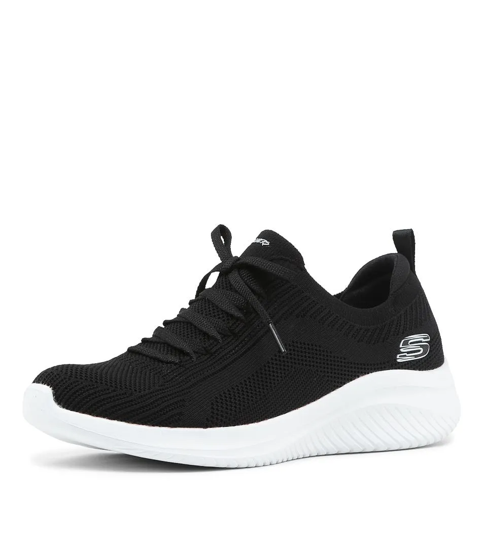 SKECHERS Ultra Flex 3.0 Black White Knit Sneakers