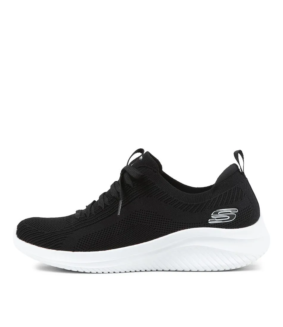 SKECHERS Ultra Flex 3.0 Black White Knit Sneakers