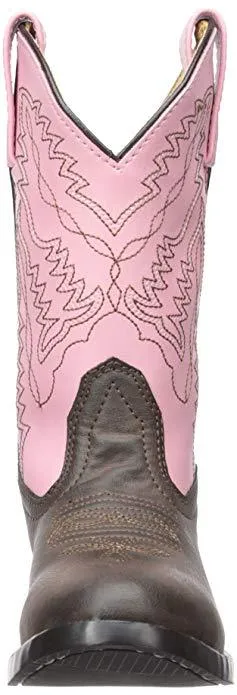 Smoky Mountain Big Kids Hopalong Cowgirl Boot Brown and Pink - Round Toe