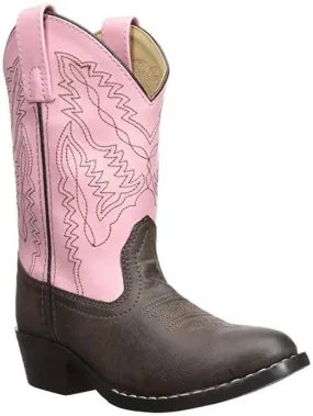 Smoky Mountain Big Kids Hopalong Cowgirl Boot Brown and Pink - Round Toe