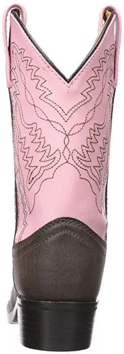 Smoky Mountain Big Kids Hopalong Cowgirl Boot Brown and Pink - Round Toe