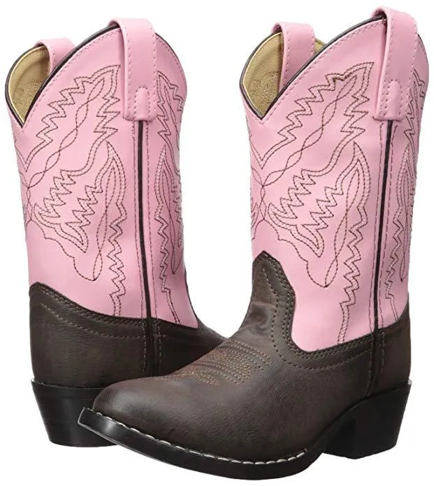 Smoky Mountain Big Kids Hopalong Cowgirl Boot Brown and Pink - Round Toe