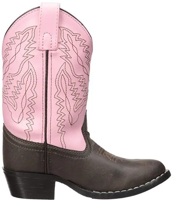 Smoky Mountain Big Kids Hopalong Cowgirl Boot Brown and Pink - Round Toe