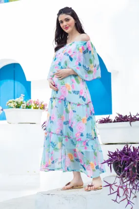 Soothing Floral Off-Shoulder Maternity Maxi Dress