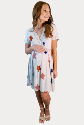 Star Print Maternity Dress in White