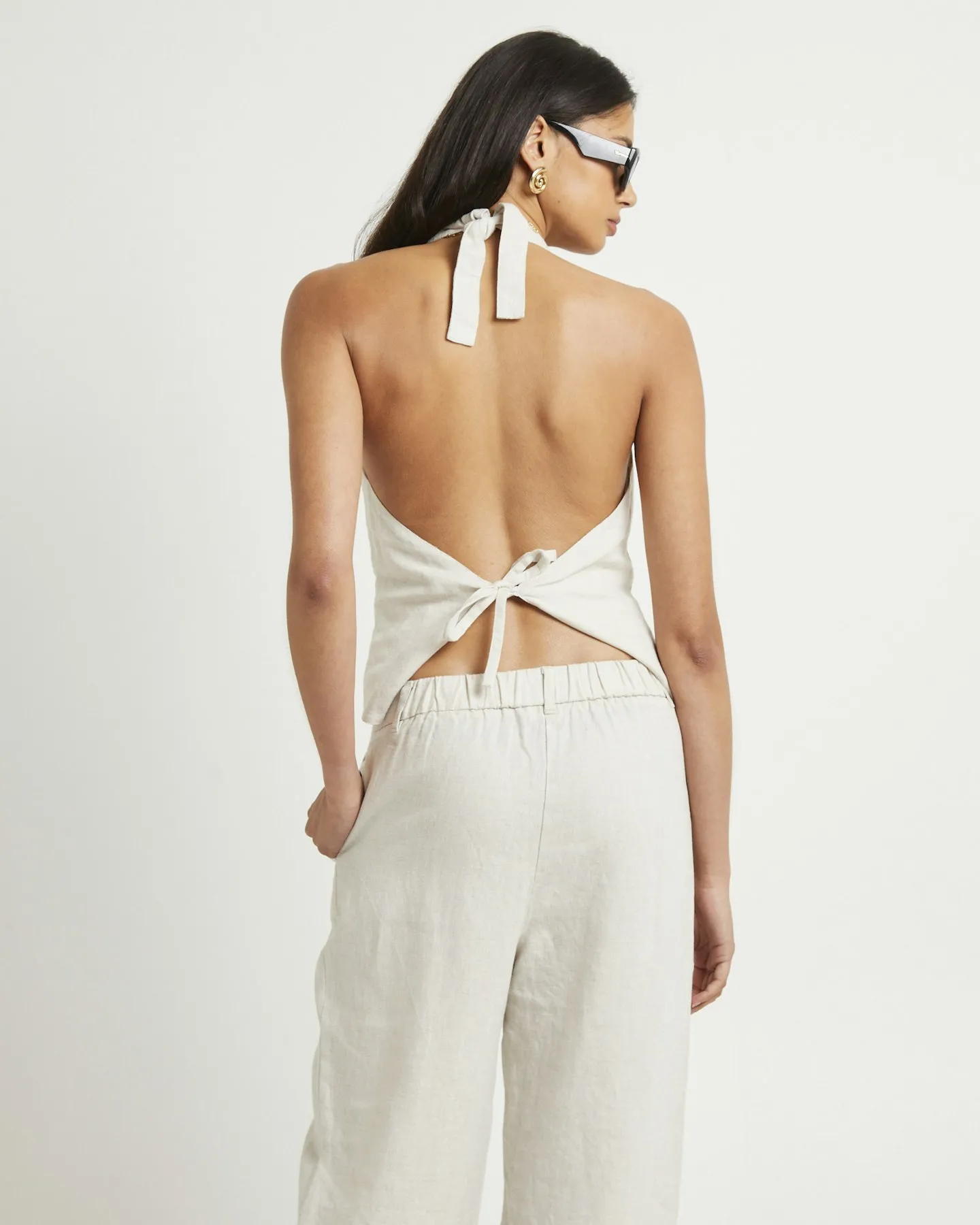 Subtitled Naomi Linen Halter Vest - Oat Meal | SurfStitch