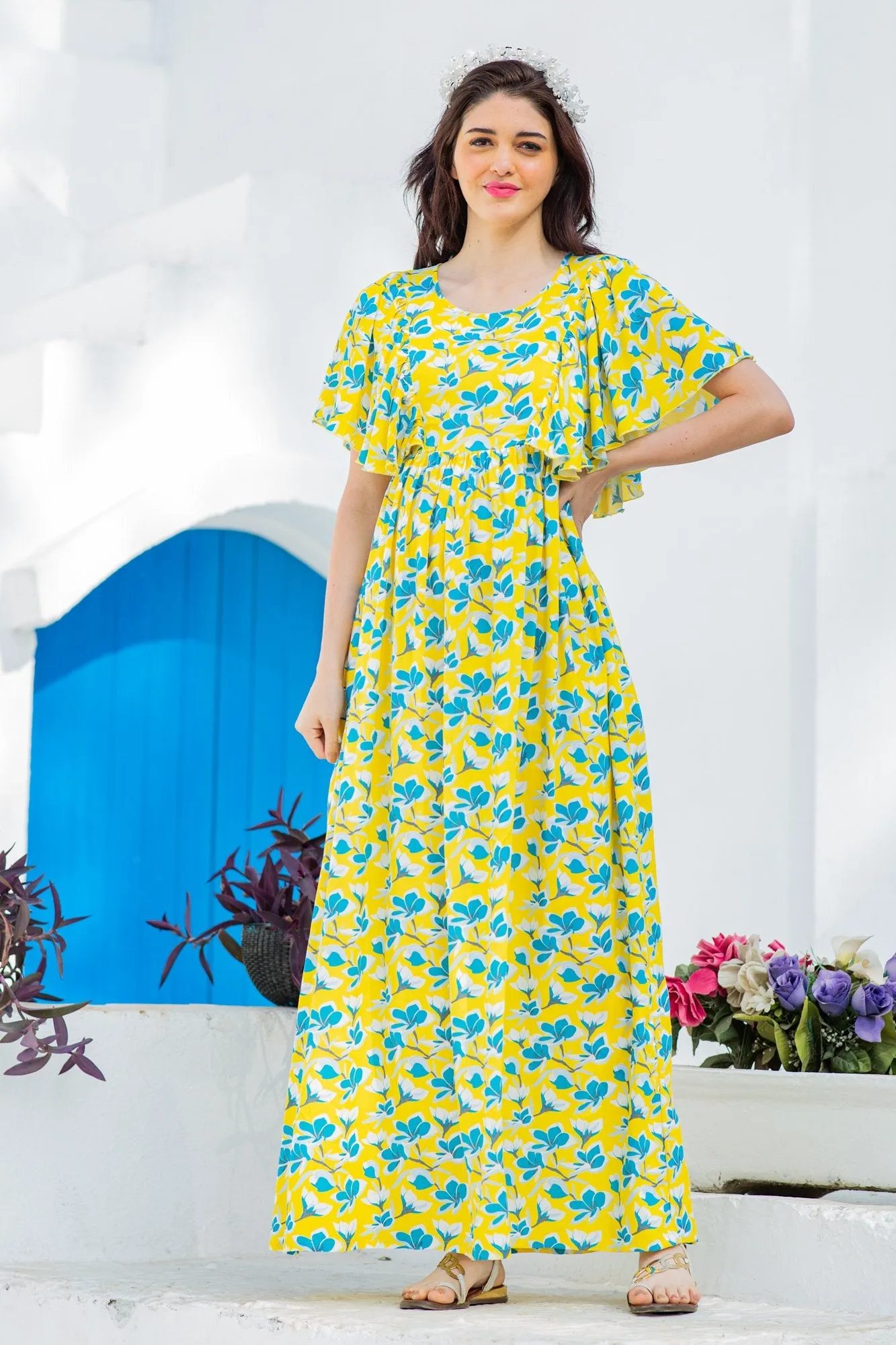 Sunny Floral Maternity & Nursing Flap Dress