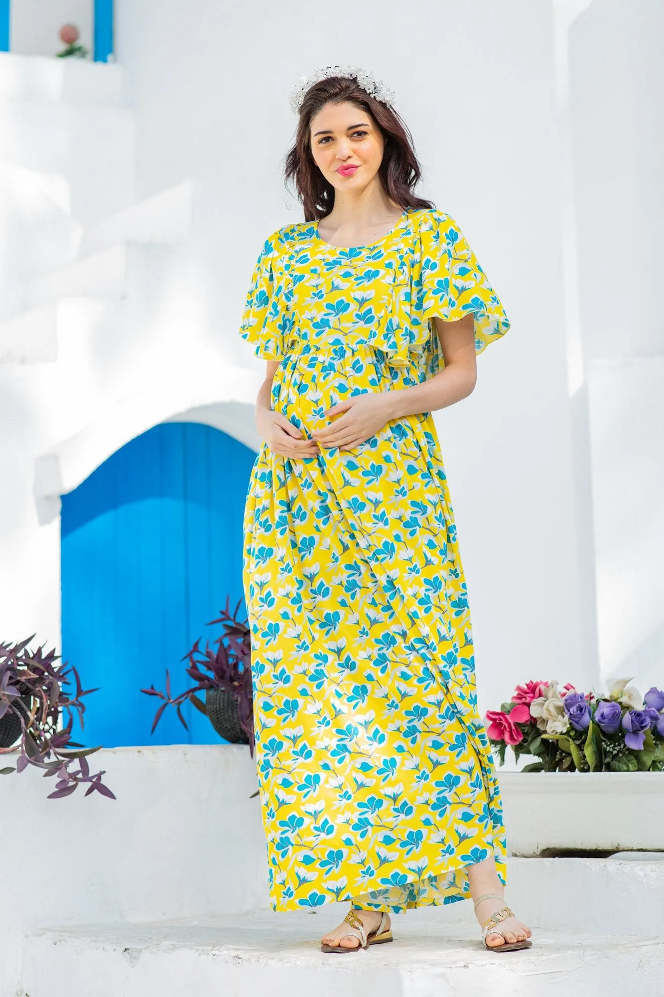 Sunny Floral Maternity & Nursing Flap Dress