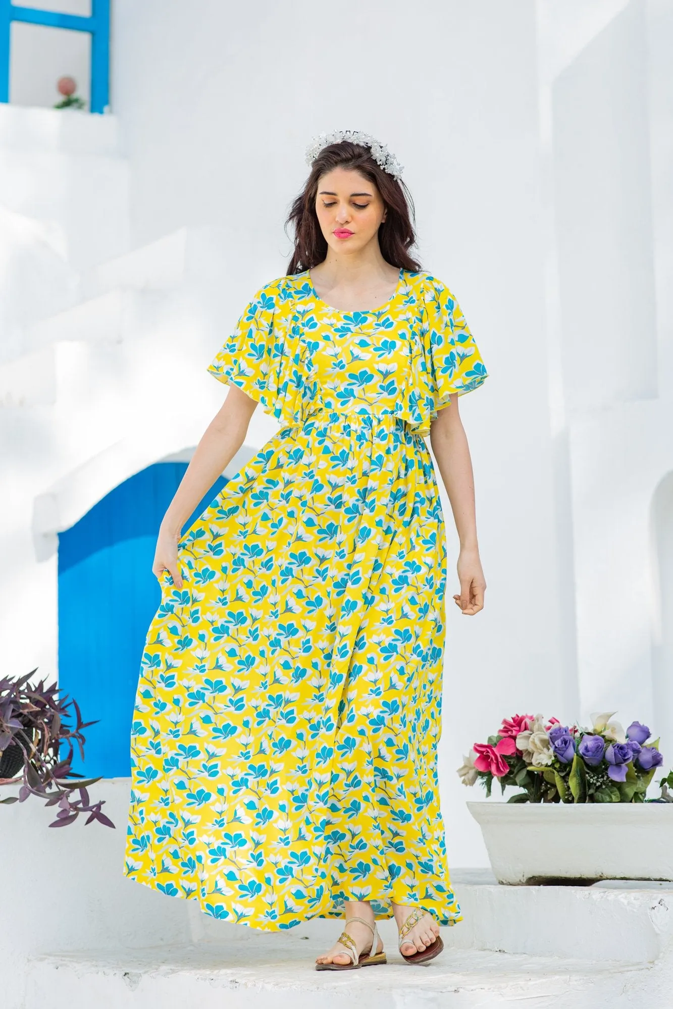 Sunny Floral Maternity & Nursing Flap Dress