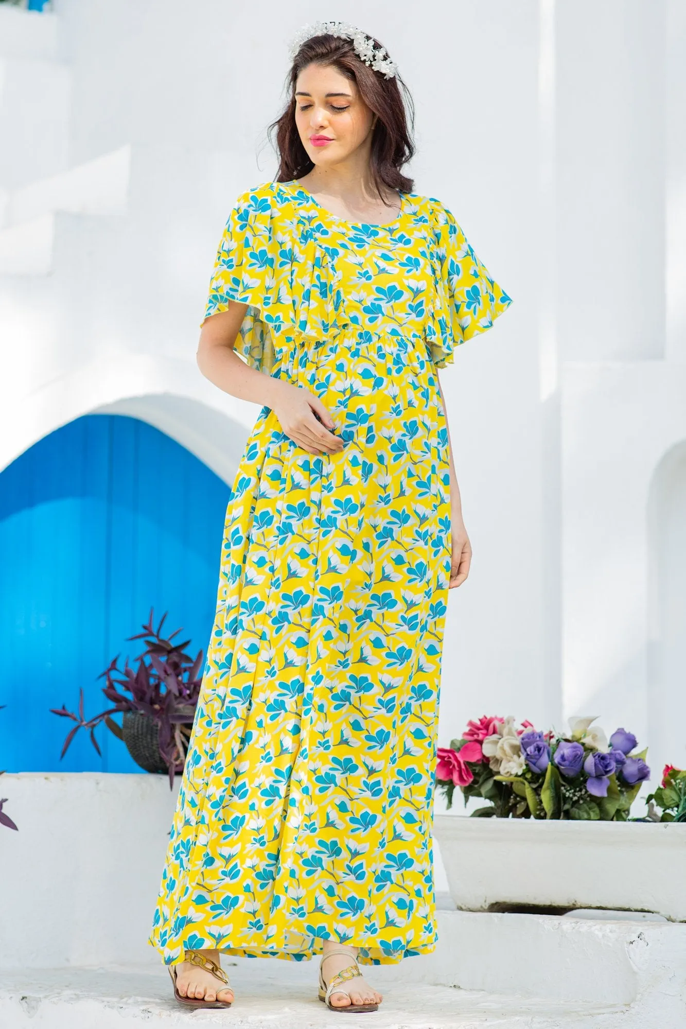 Sunny Floral Maternity & Nursing Flap Dress