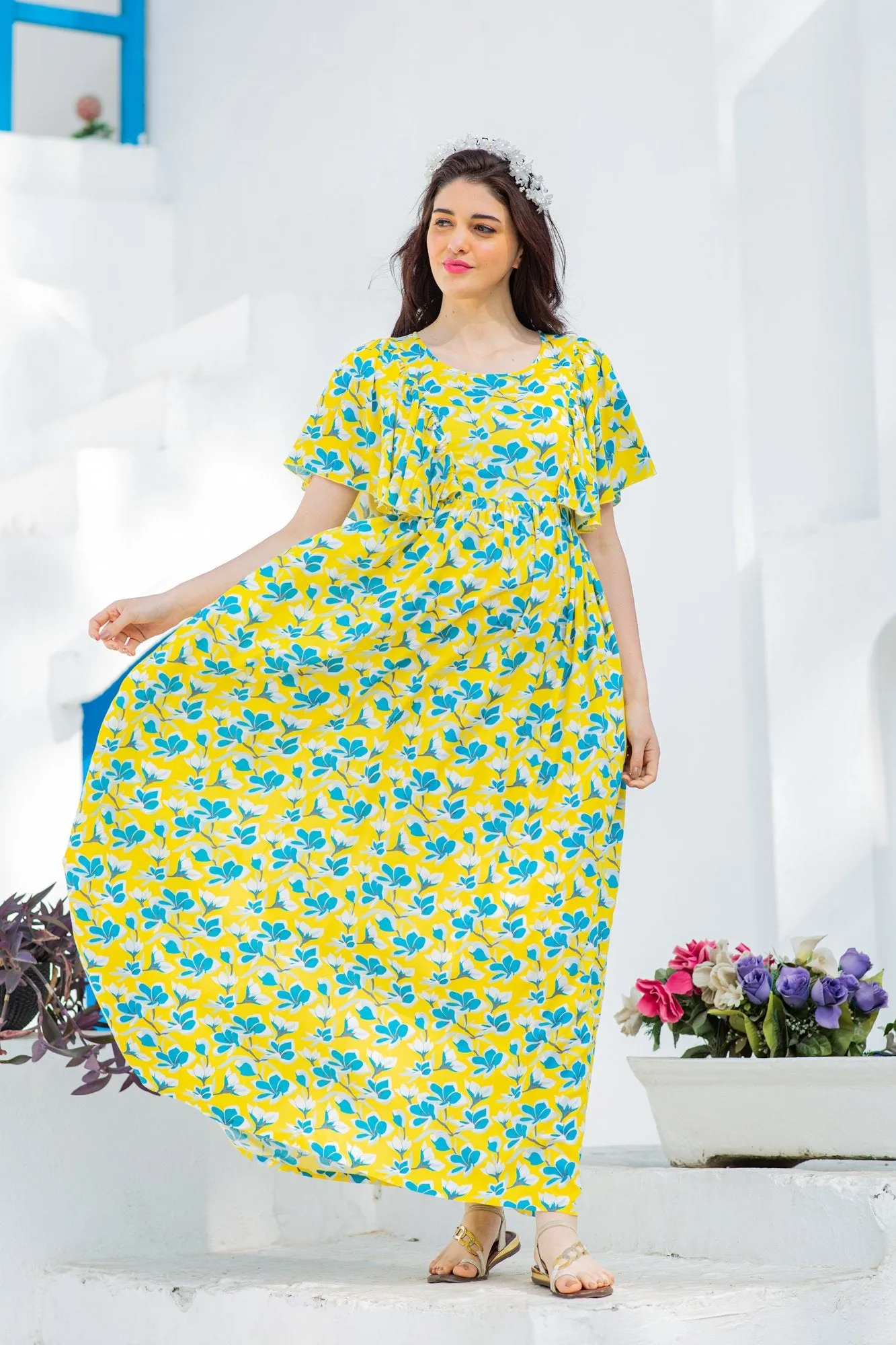 Sunny Floral Maternity & Nursing Flap Dress