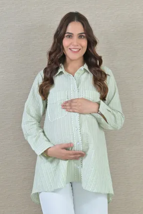 Tea Green Maternity & Nursing Top (100% Cotton)